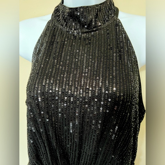 Black Sequin Halter Neck Bodycon Mini Dress - Picture 6 of 8